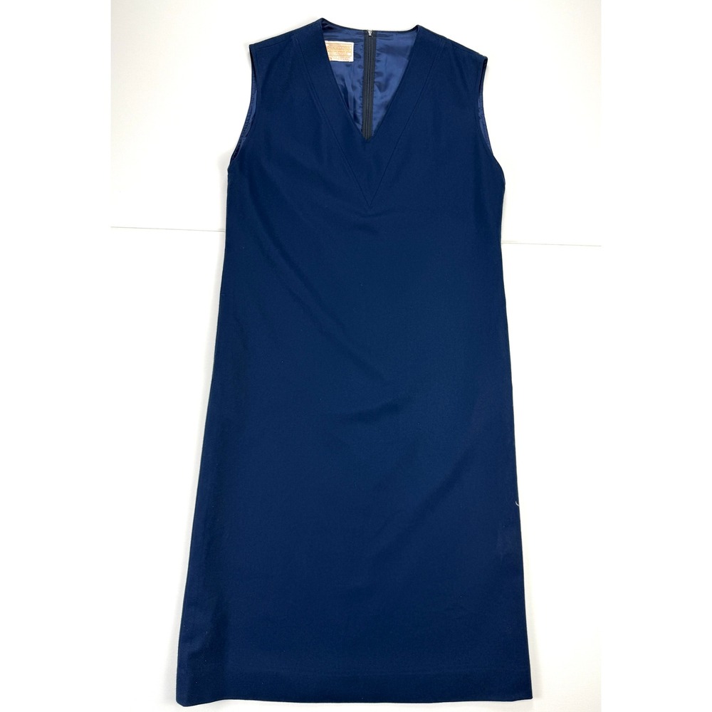 VTG Pendleton Dress Womens L Navy 100% Virgin Wool USA V Neck Sleeveless #1963